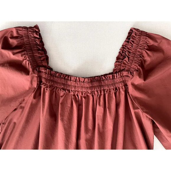 Madewell L Poplin Mini Dress Maroon Cotton Square Neck Boho Fall Prairie Comfy - Picture 6 of 14